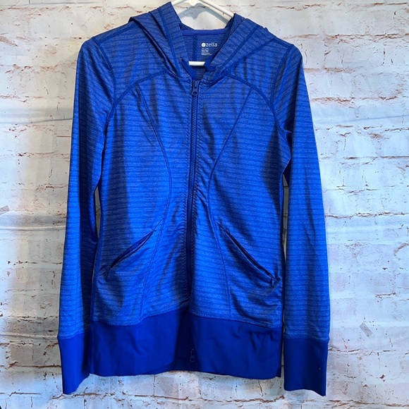 Zella Jacket Womens Medium Blue Hooded Full Zip Lightweight Athletic Activewear - Picture 1 of 5